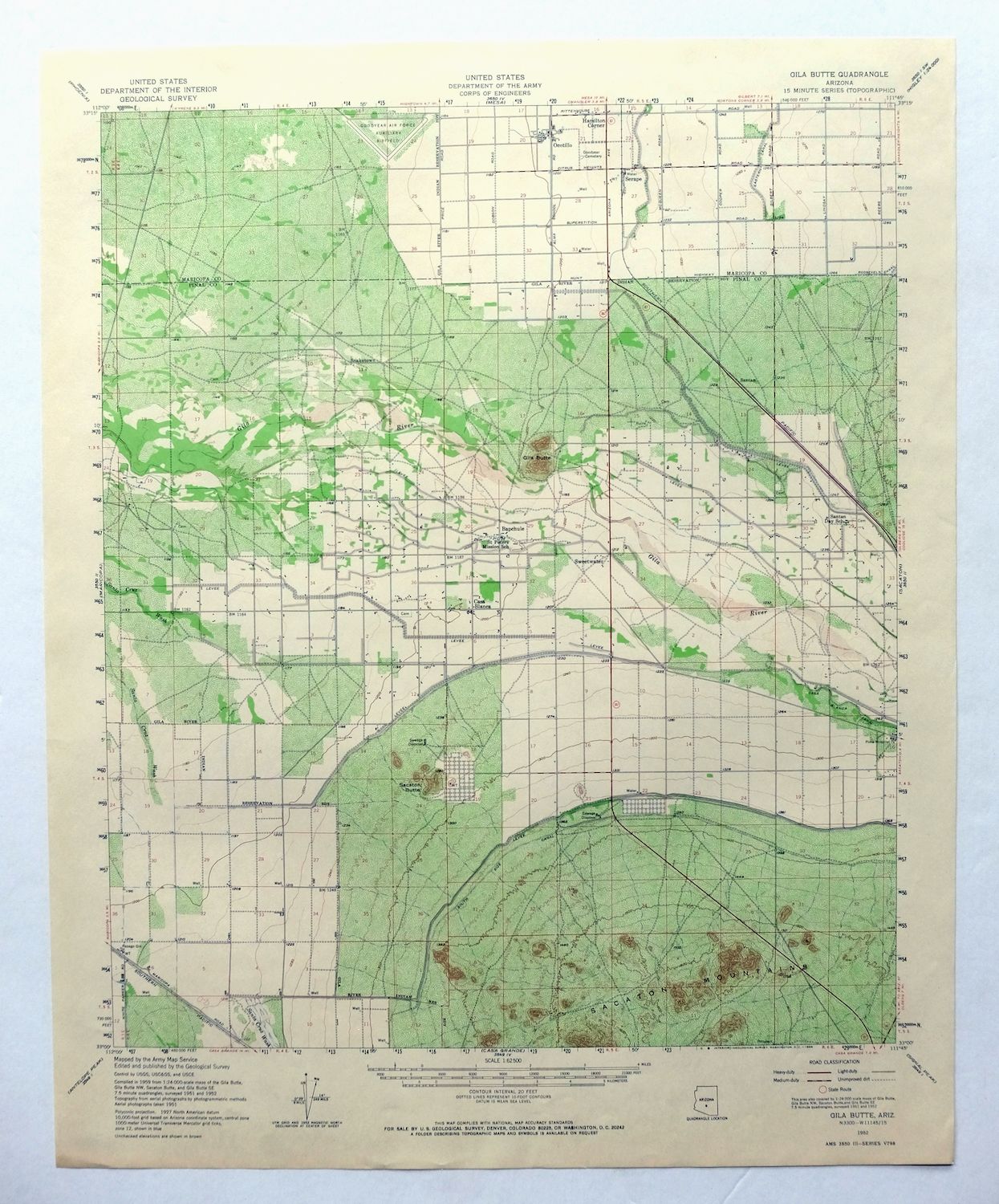 Gila Butte Arizona Chandler Santan USGS Topographic Map 1966
