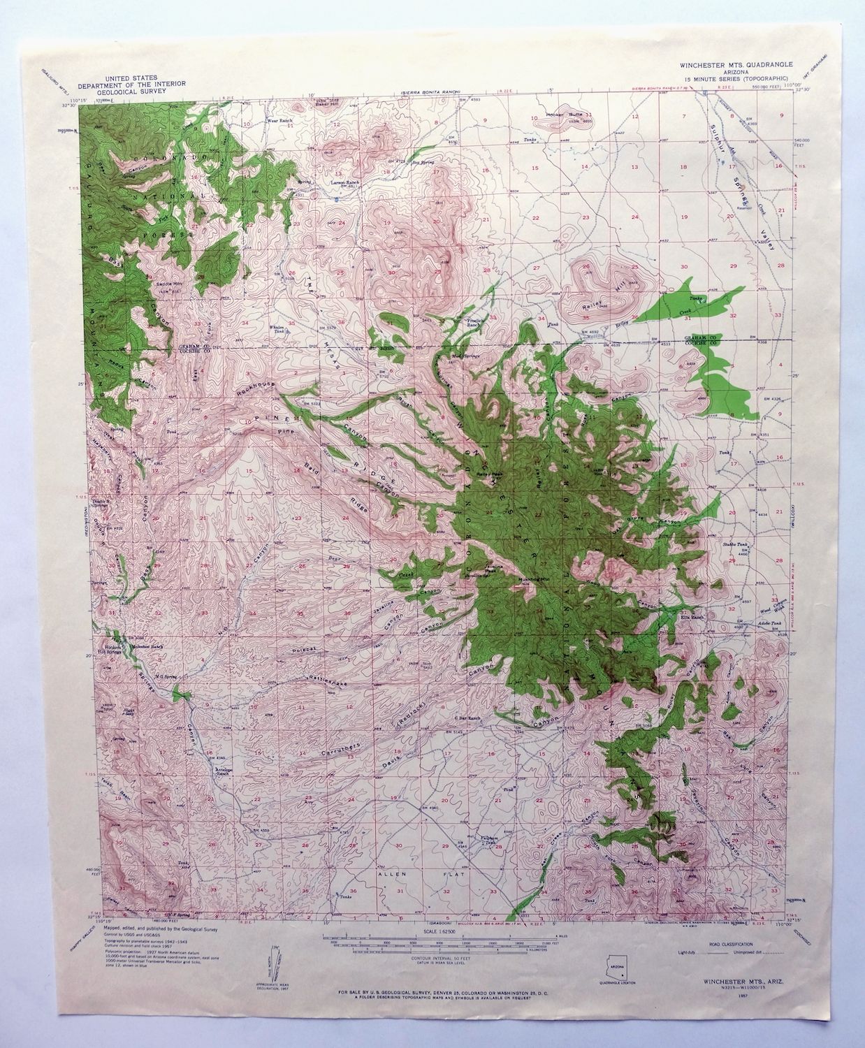 Winchester Mountains Arizona The Mesas USGS Topo Map 1962