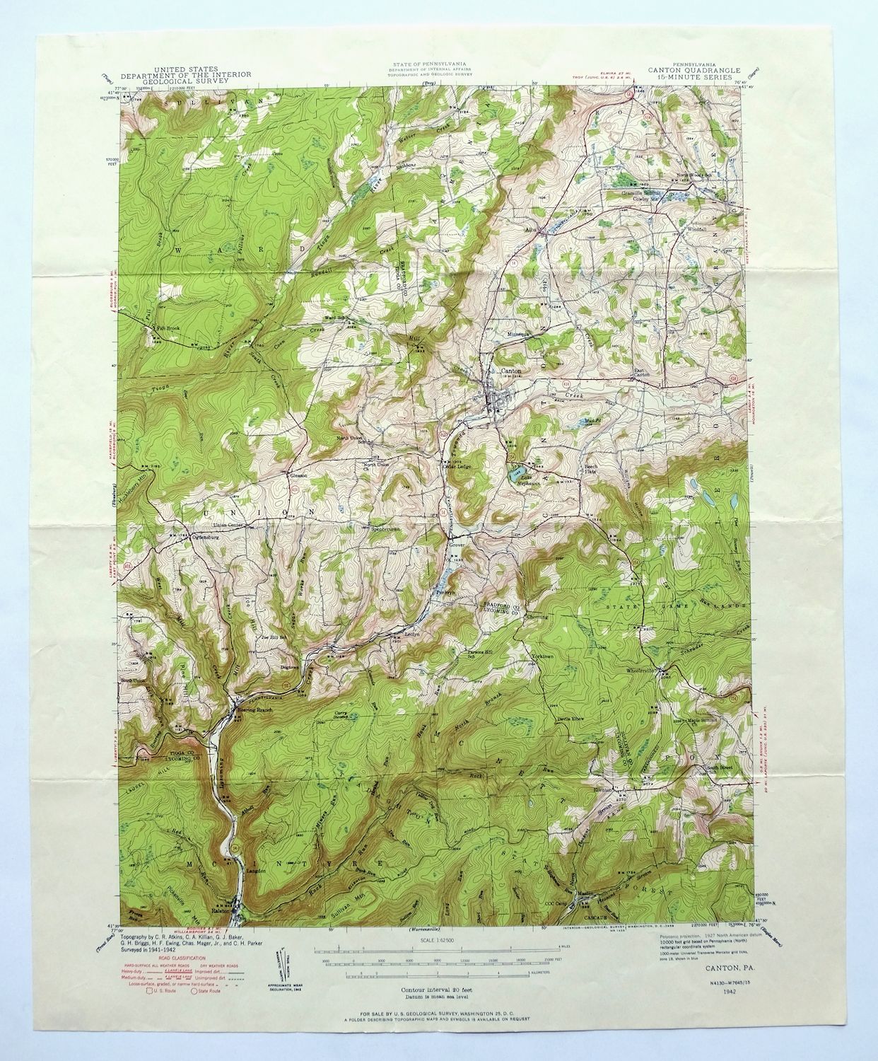 Canton Pennsylvania Alba Ralston USGS Topo Map 1958 Vintage