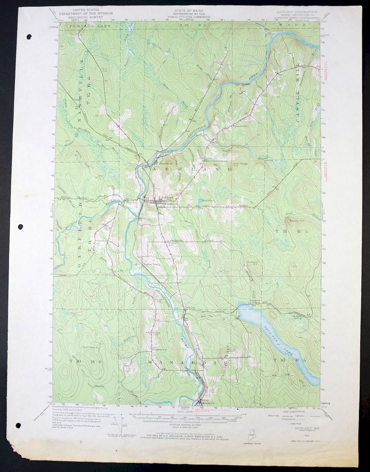 Ashland Maine USGS 15-Min Topographic Map 1973 Vintage