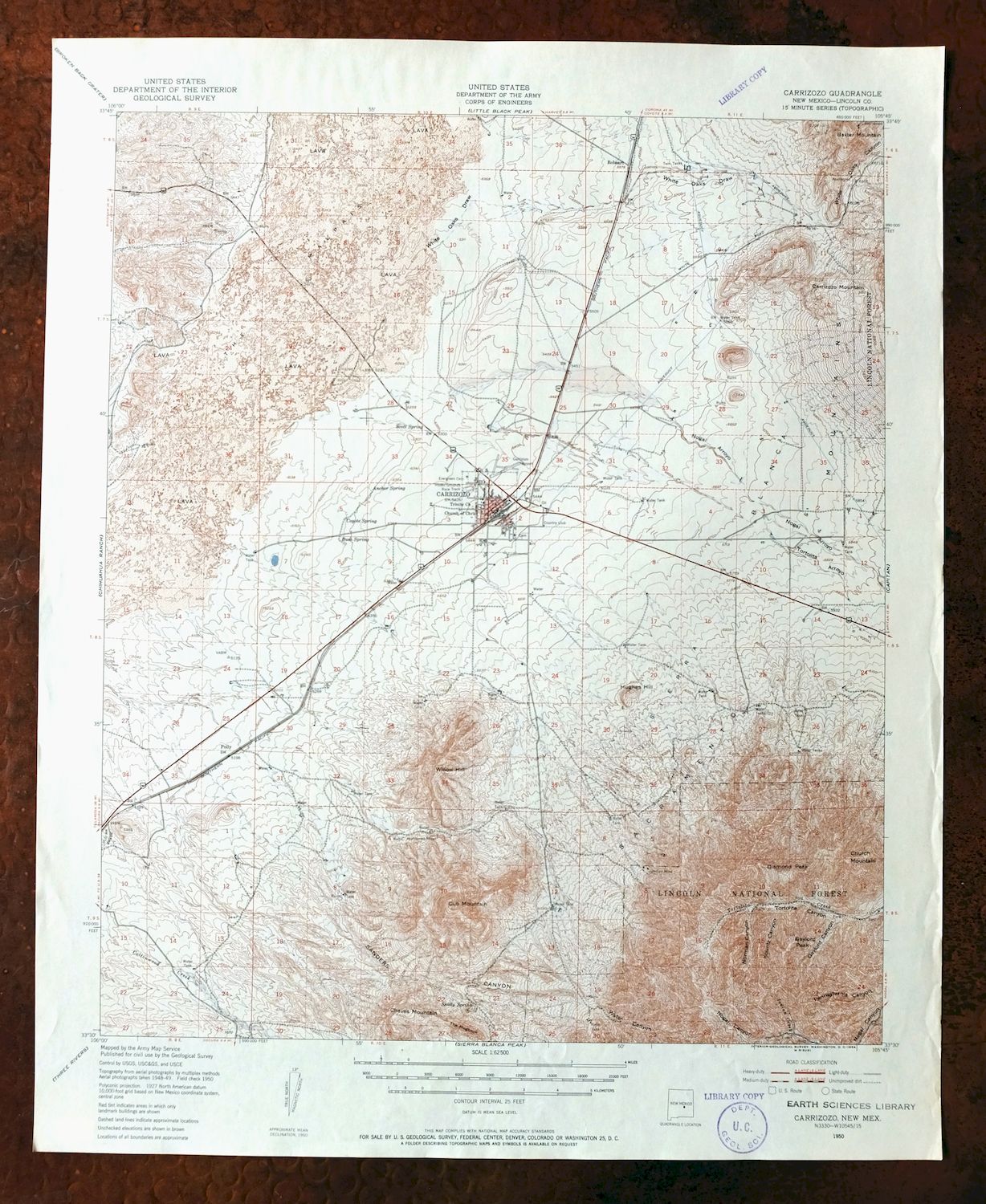 Carrizozo New Mexico Lincoln NF USGS Topo Map 1954 Vintage