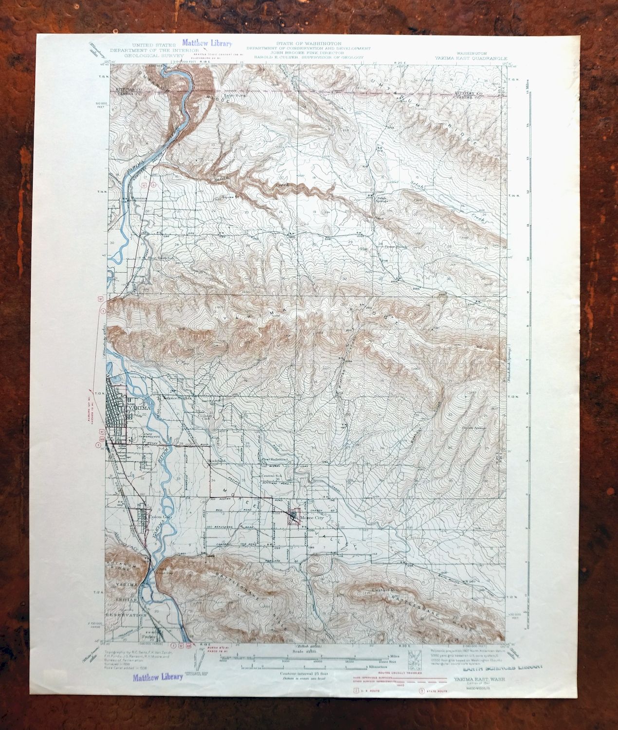 Yakima East Washington Union Gap USGS Topographic Map 1941