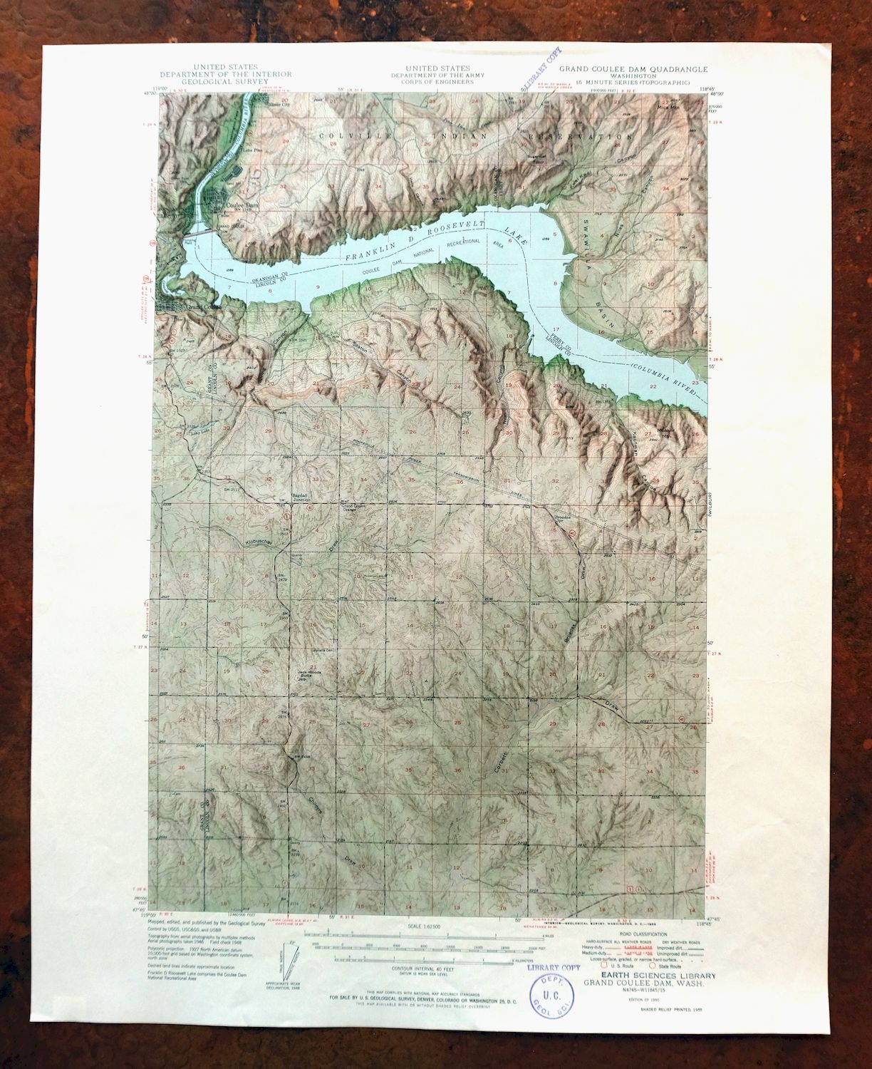 1955 USGS Army COE Topo Map: Grand Coulee Dam, Washington