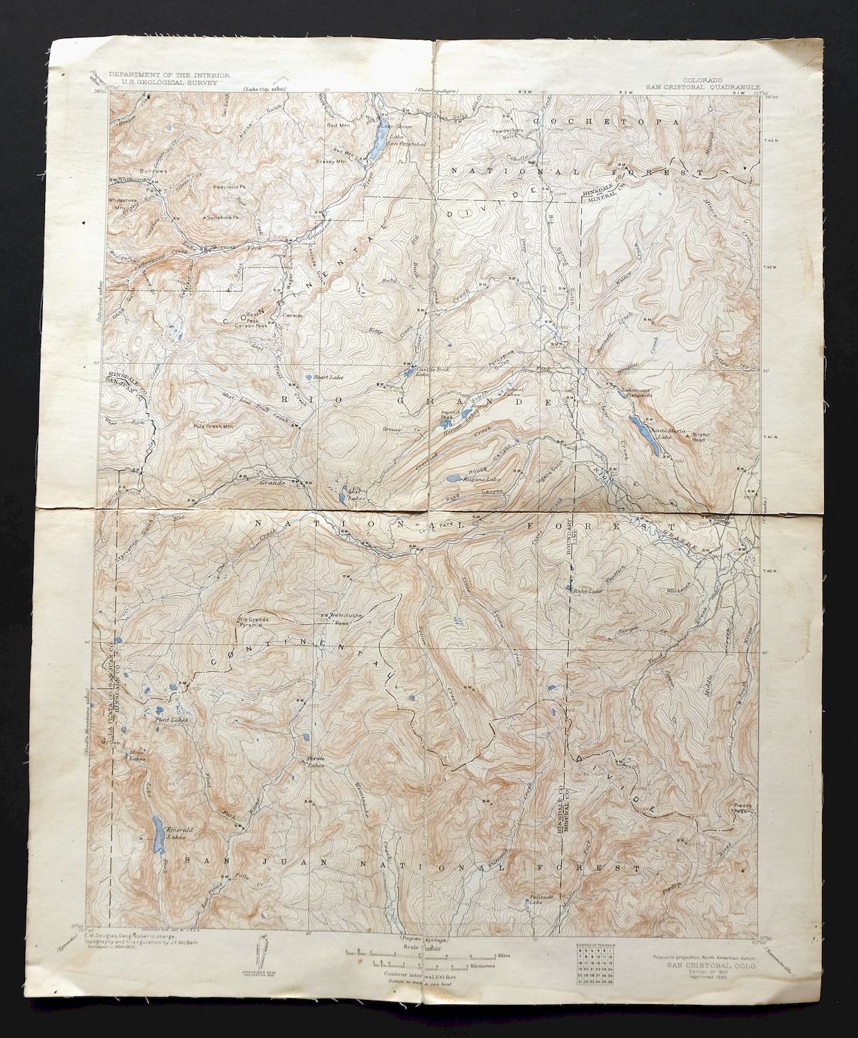 1930 San Cristobal Colorado USGS Topo Map: Santa Maria Lake