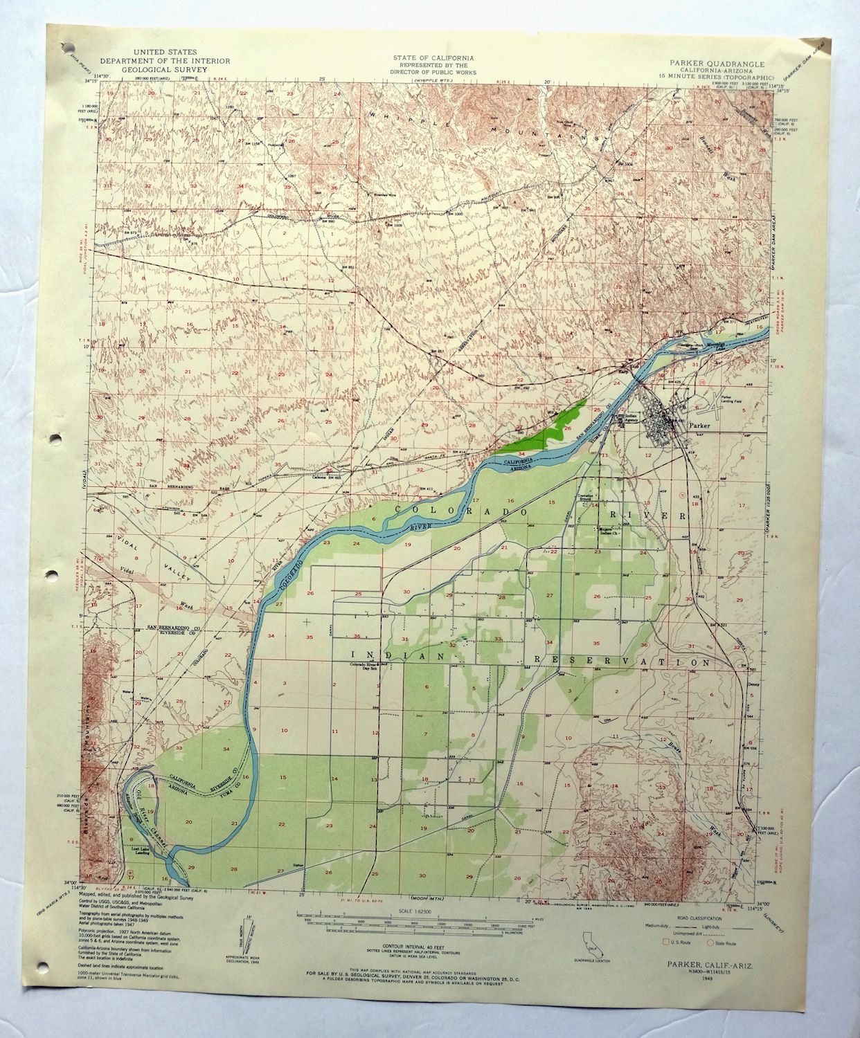 1960 USGS Topo Map: Parker, California/Arizona