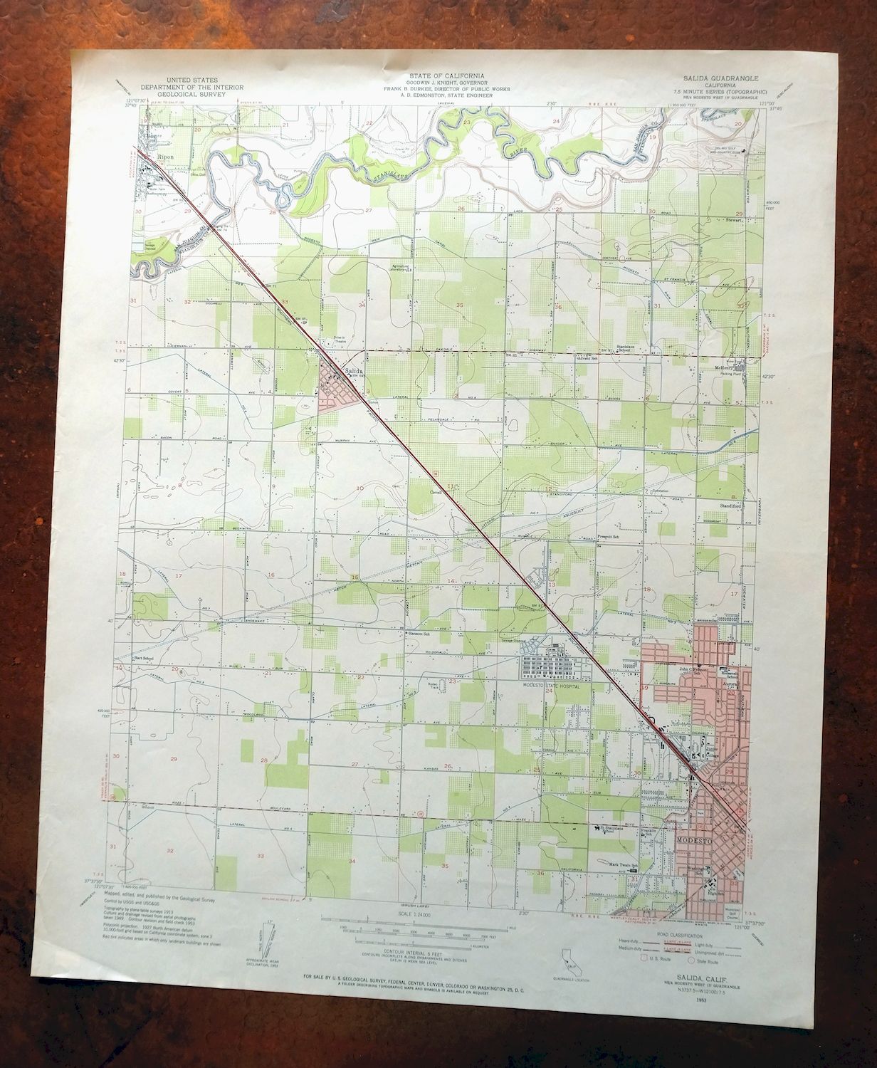 1954 Salida California USGS Topo Map: Modesto