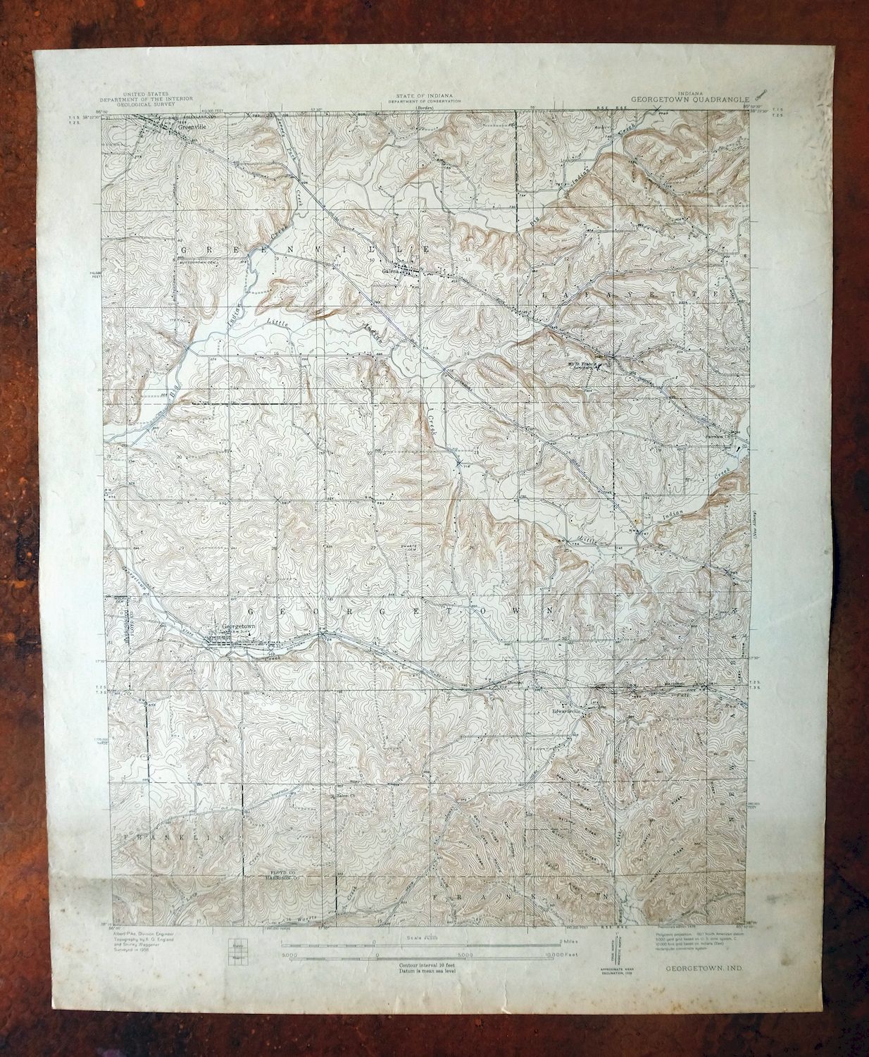 Georgetown Indiana Galena Greenville USGS Topo Map 1939
