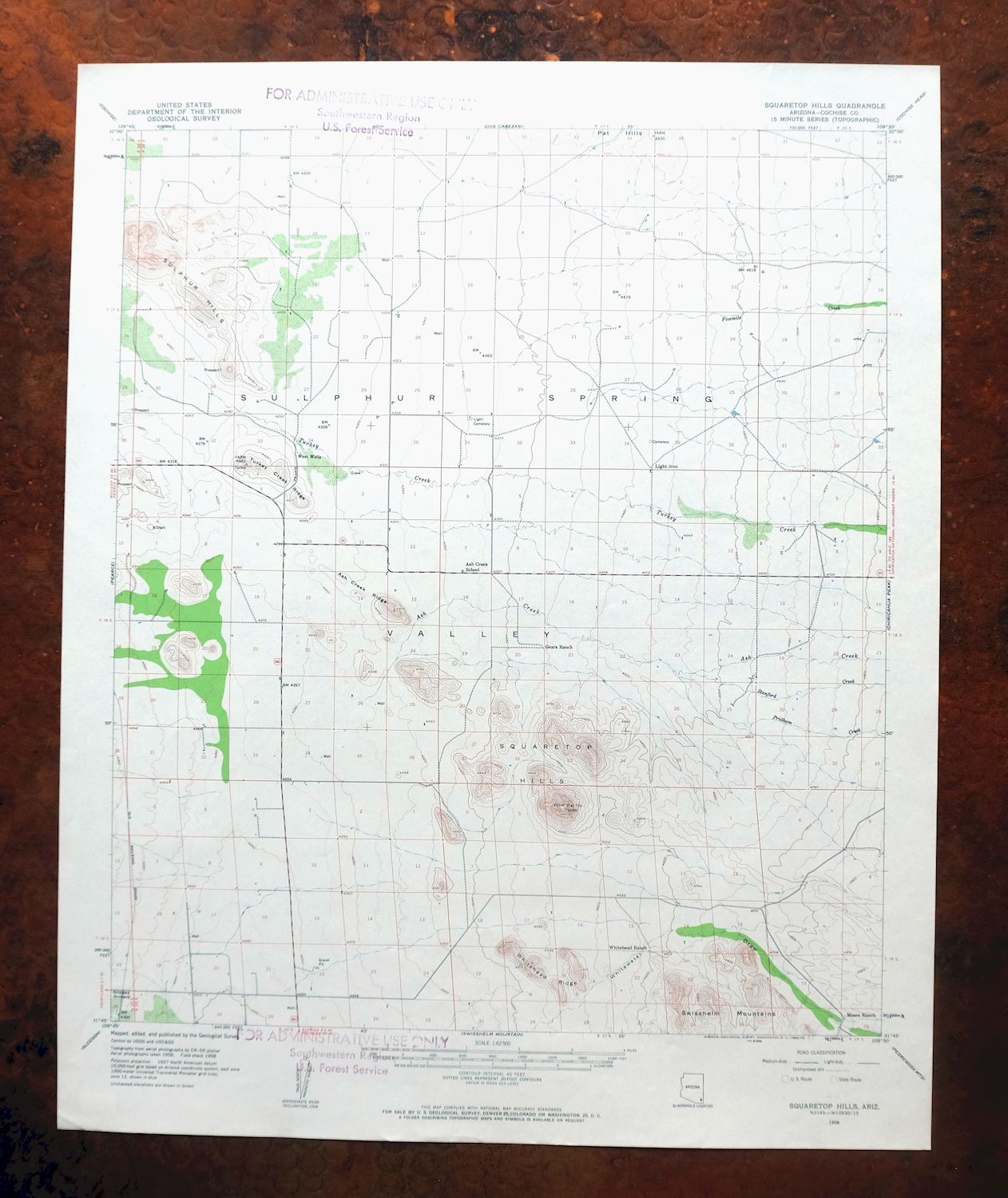 1963 USGS Topo Map: Squaretop Hills, Arizona (Vintage Print)