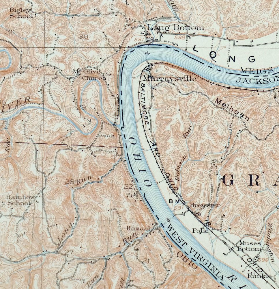 Keno Ohio Pomeroy Syracuse USGS Topographic Map 1907 Antique - Image 3