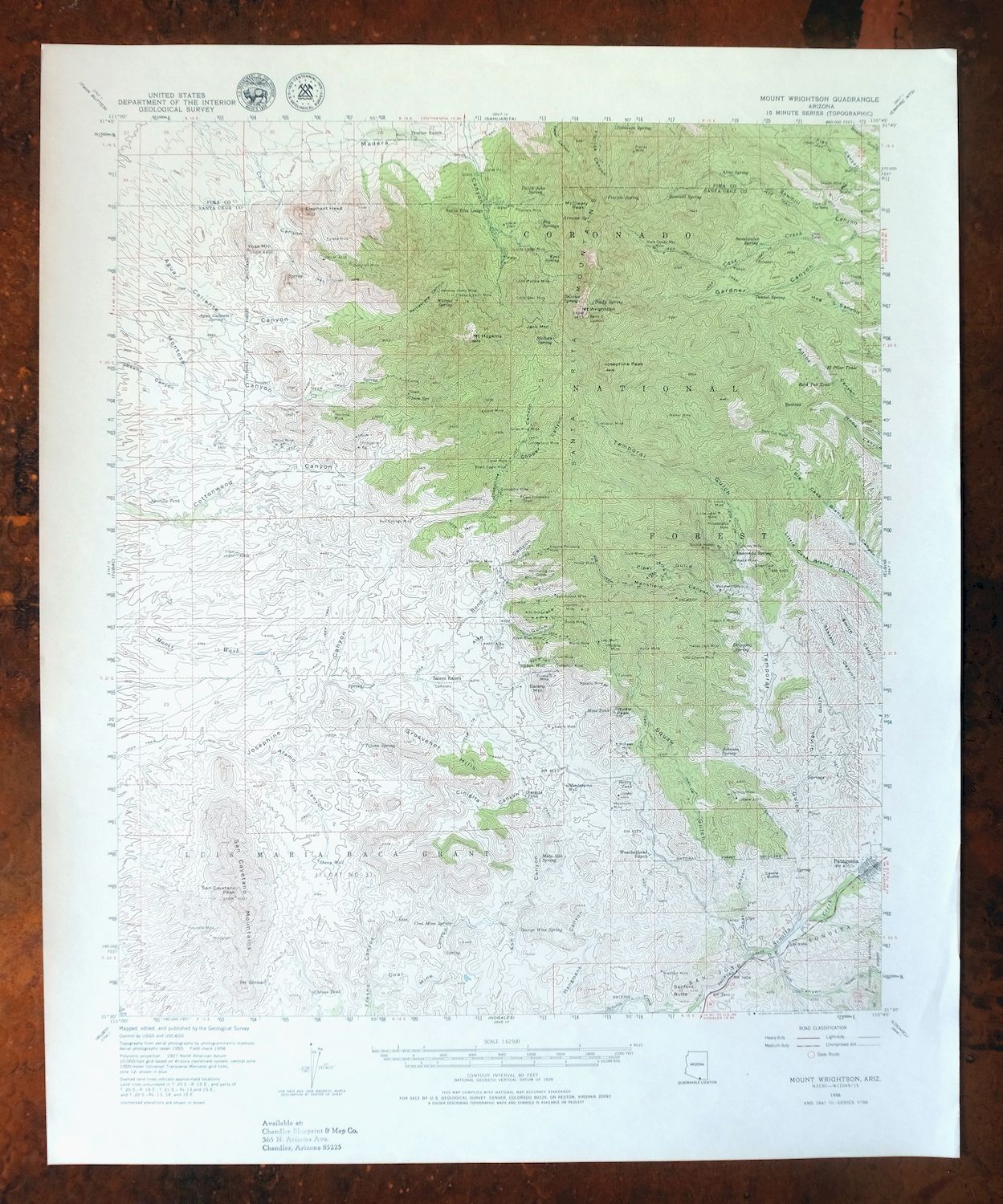 1979 Mount Wrightson Arizona USGS Topo Map: Patagonia