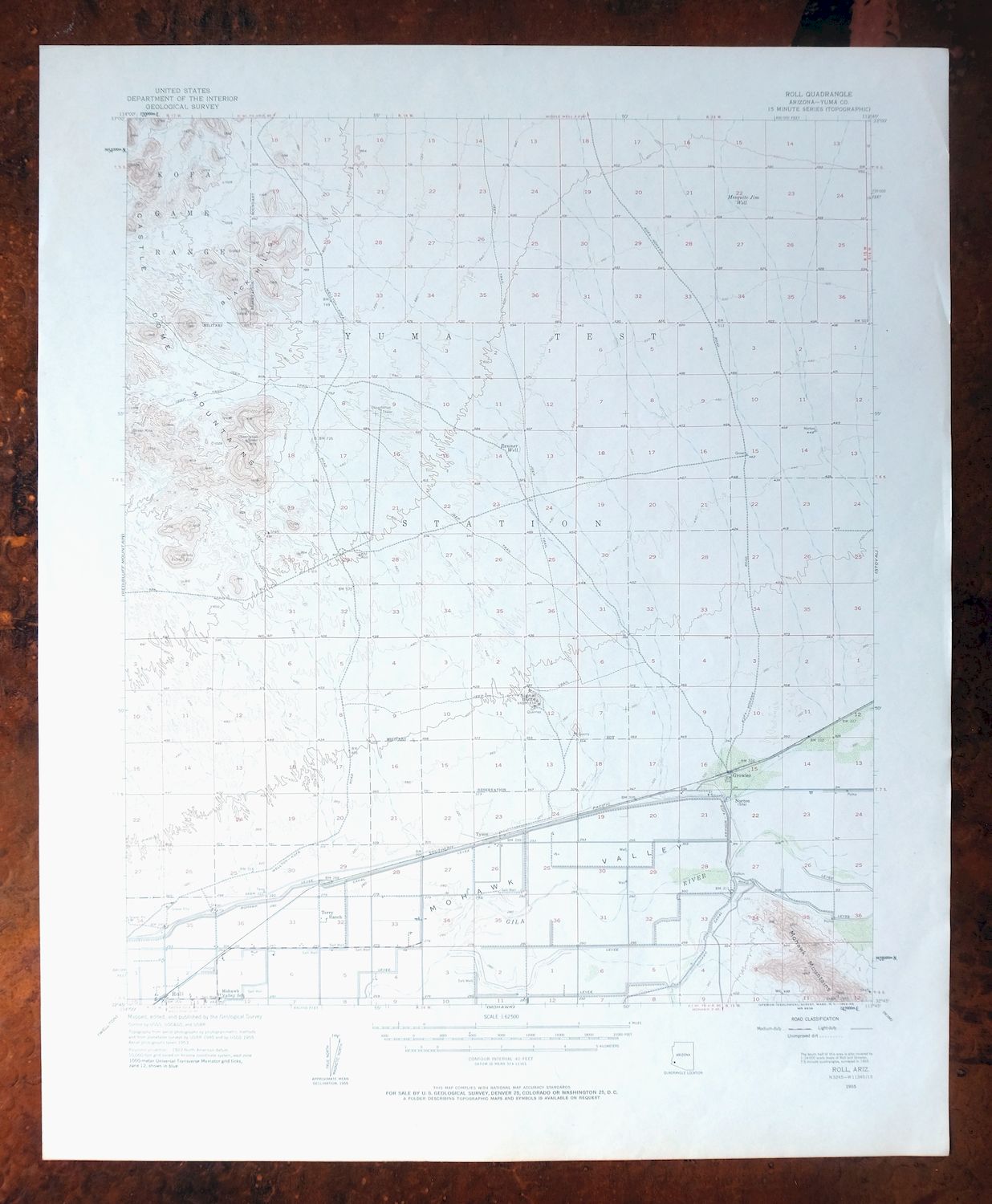 Roll Arizona Growler USGS 15 Minute Topo Map 1962 Vintage