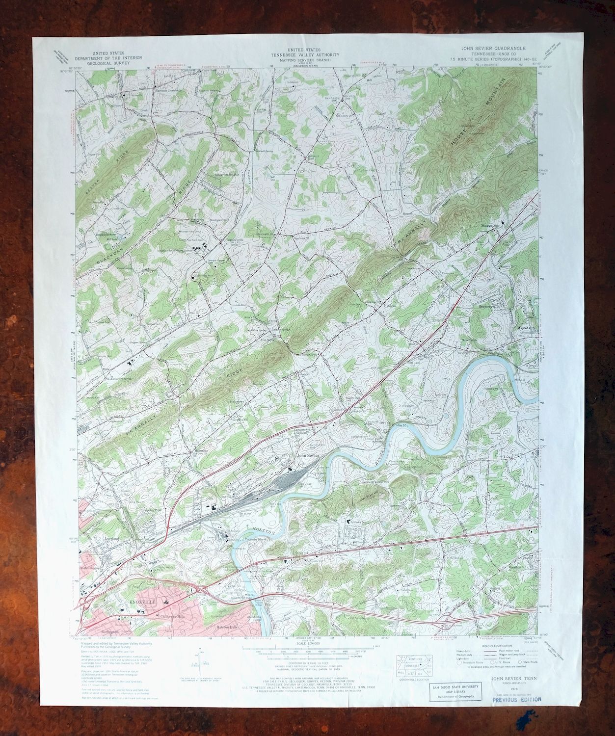 John Sevier Tennessee Knoxville Mascot USGS Topo Map 1978