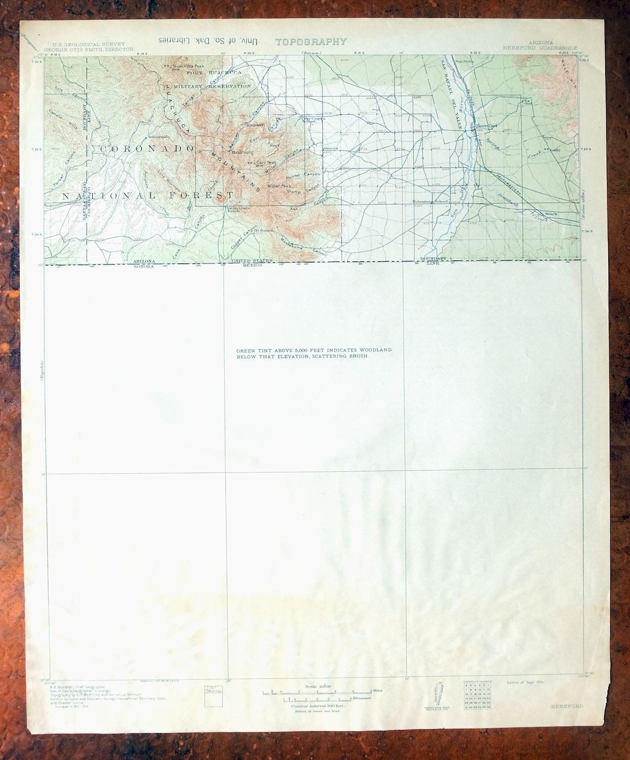 Hereford Arizona Sierra Vista USGS Topo Map 1914 Antique