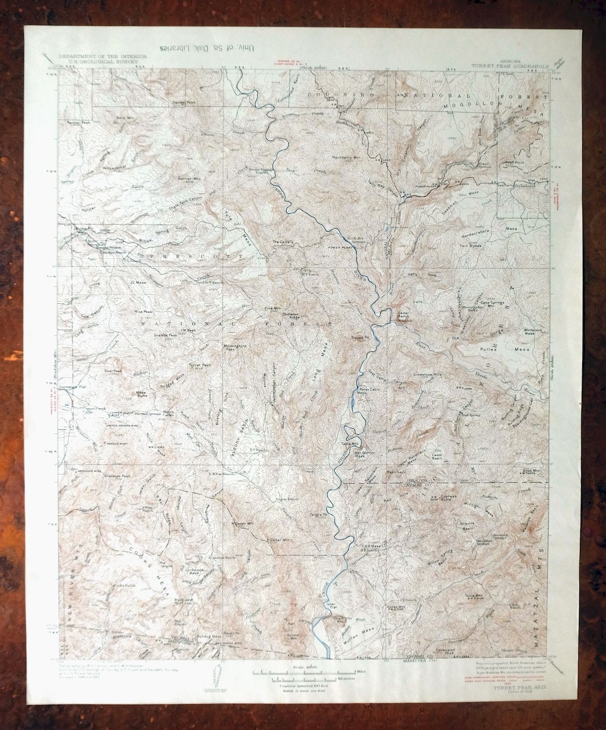Turret Peak Arizona Camp Verde Pine USGS Topo Map 1933