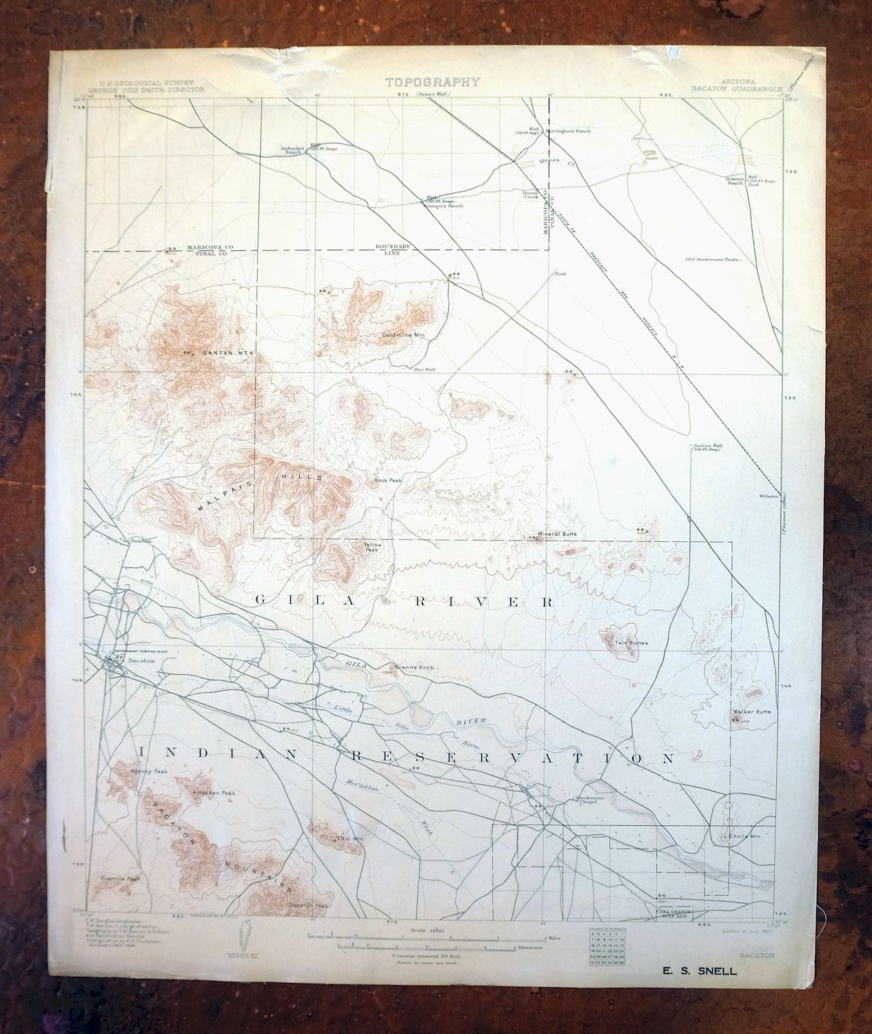 Sacaton Arizona Gilbert Coolidge USGS Topographic Map 1907