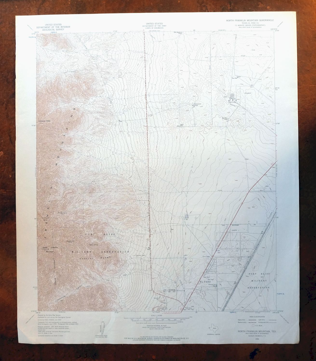 1959 North Franklin Mountain Texas USGS Army COE Topo Map