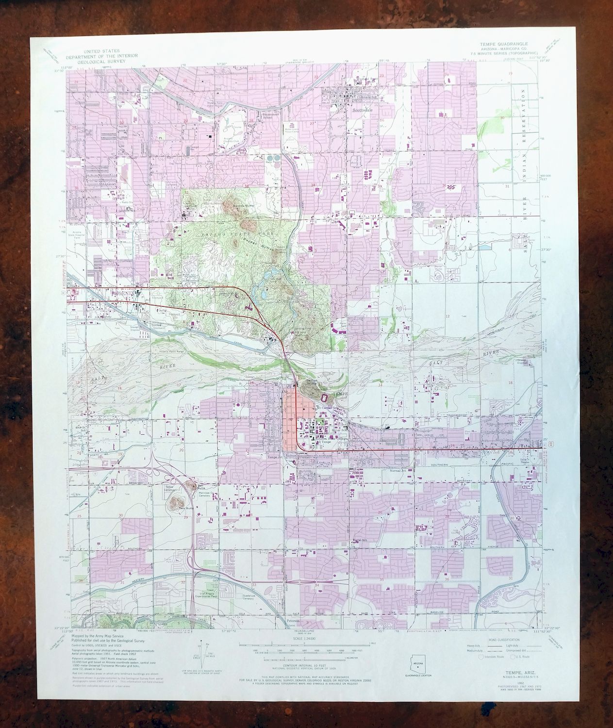 Tempe Arizona Phoenix Mesa USGS Topographic Map 1975 Vintage