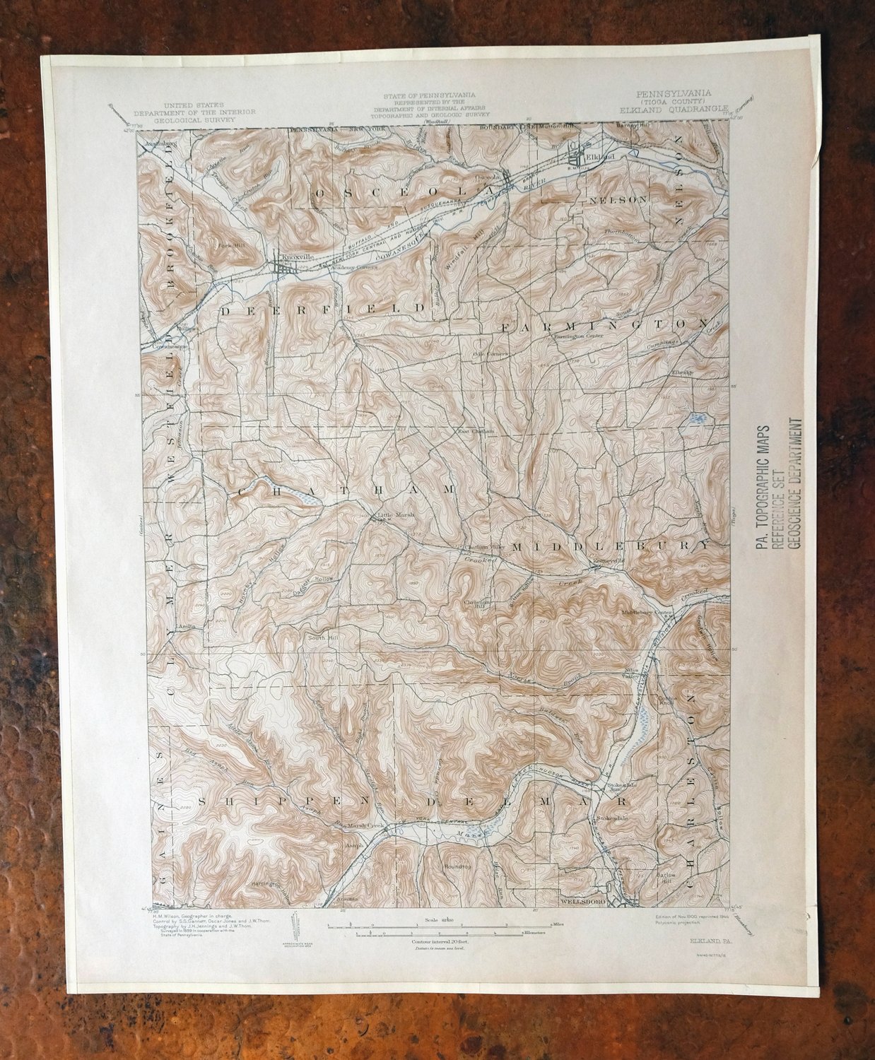1944 Elkland Pennsylvania/New York USGS Topo Map: Wellsboro