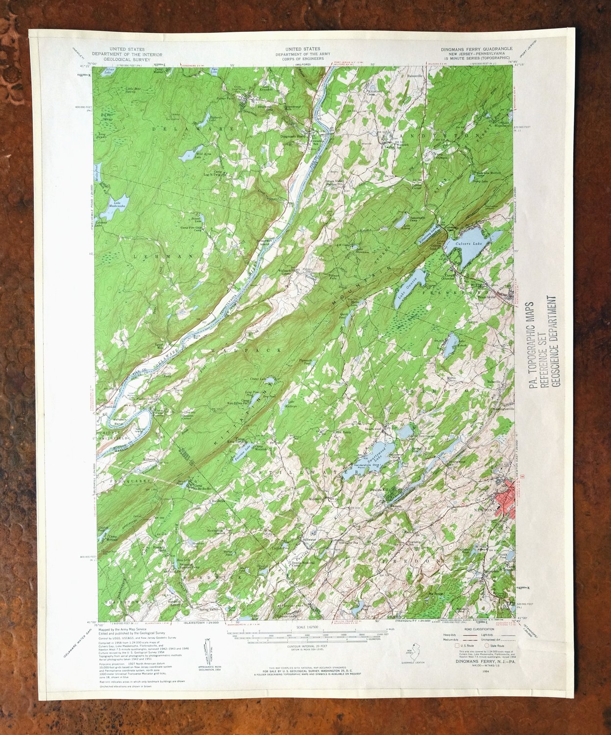 1960 Dingmans Ferry NJ/PA USGS Army COE Topo Map