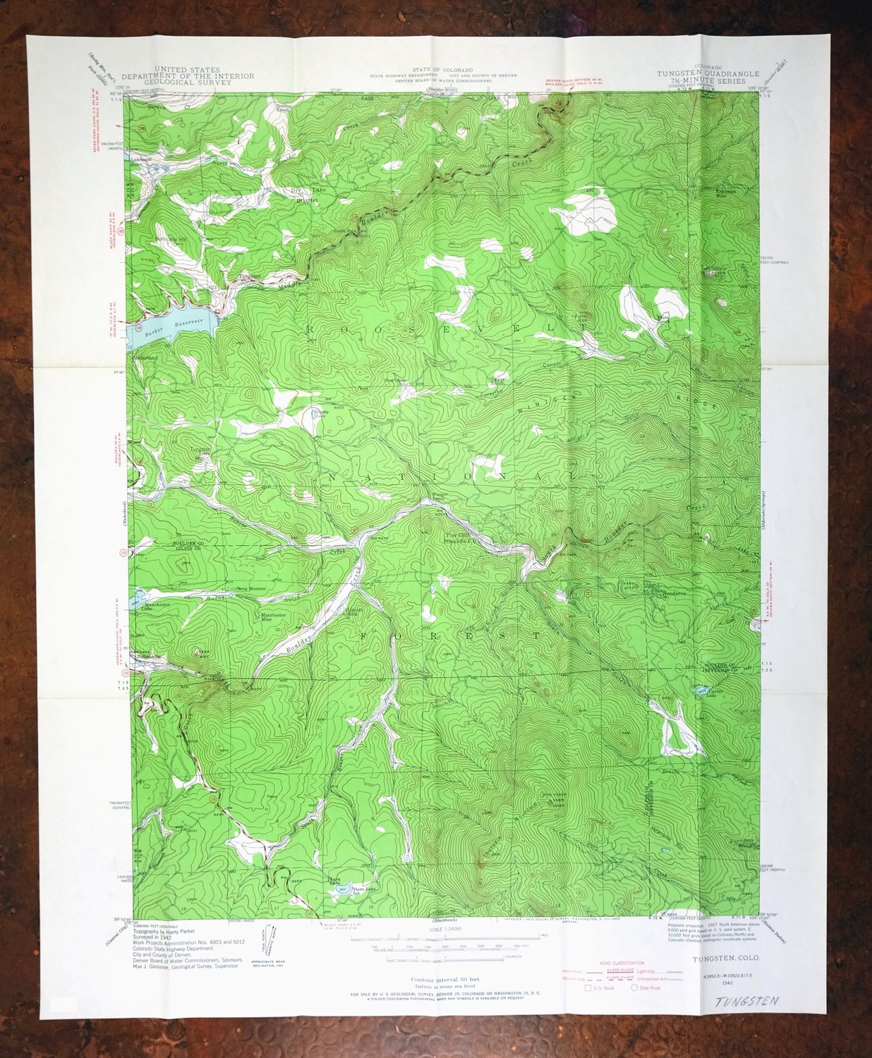 1955 Tungsten Colorado USGS Topo Map: Barker Reservoir