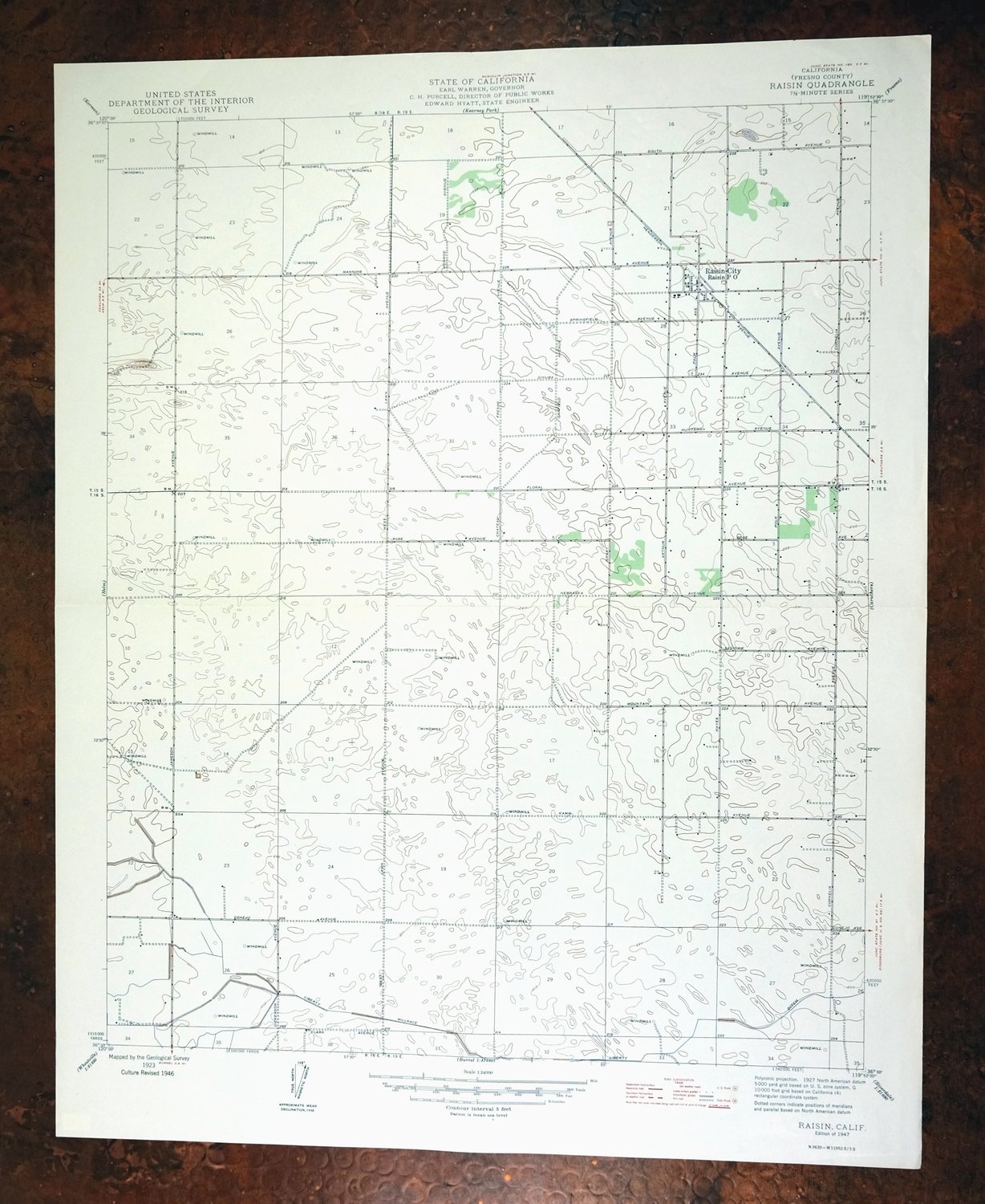 Raisin California San Joaquin Valley USGS Topo Map 1947