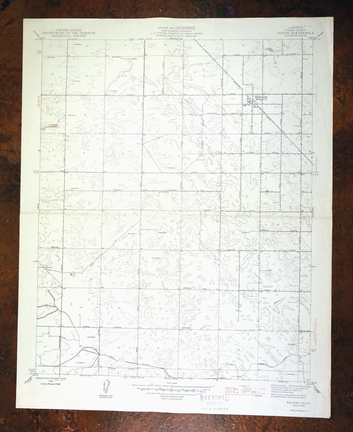 Raisin California San Joaquin Valley USGS Topo Map 1947