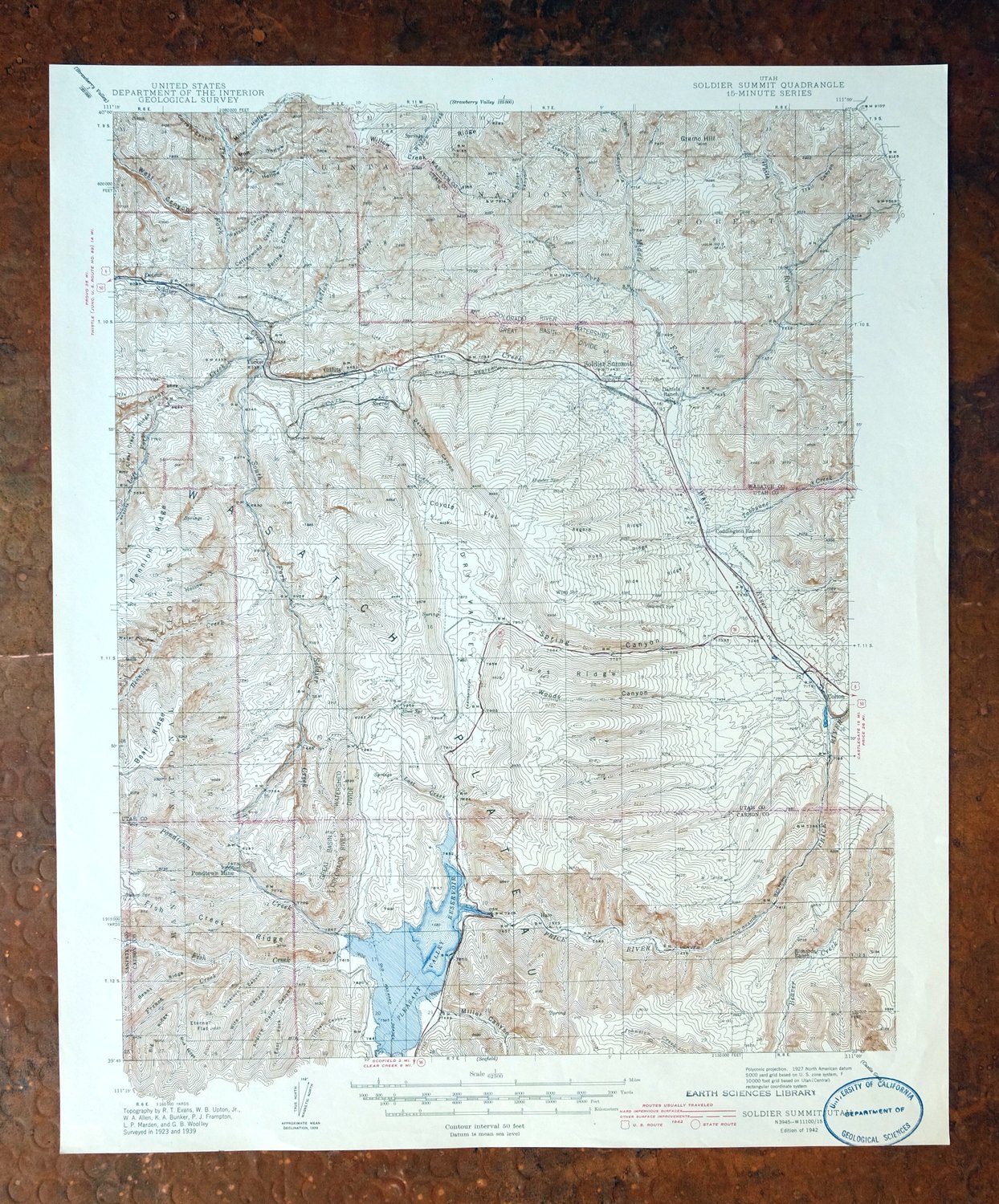 Soldier Summit Utah Gilluly Colton USGS Topographic Map 1942