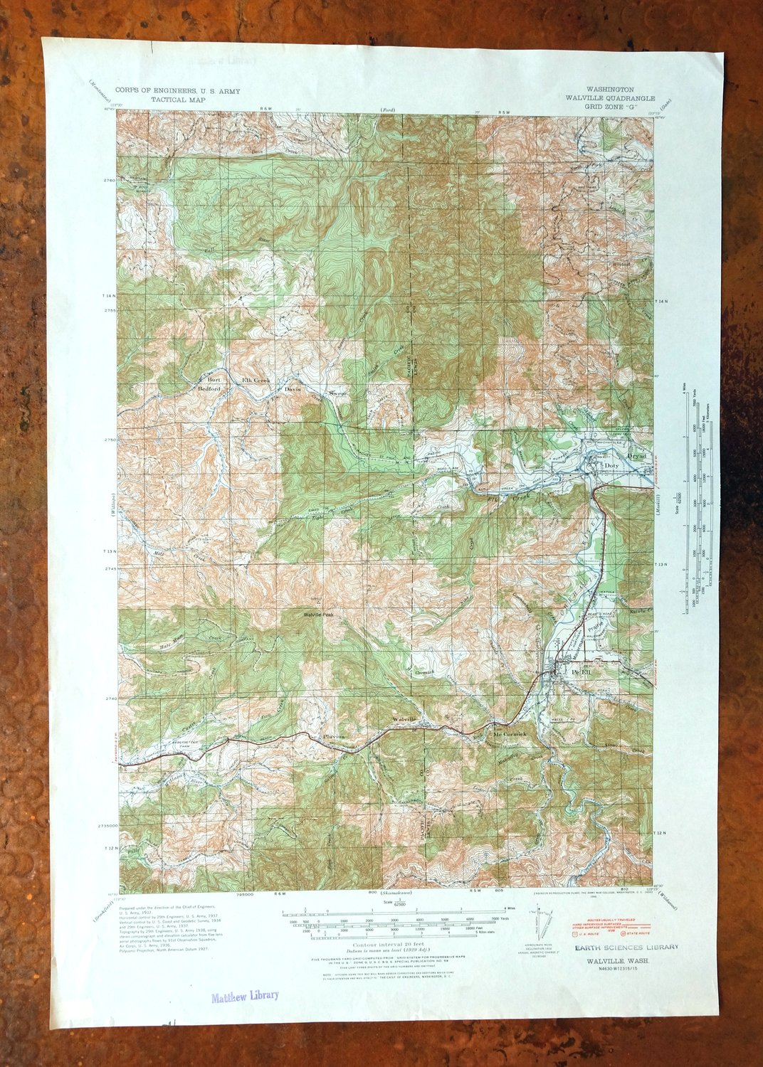Walville Washington Pe Ell Doty USGS Topo Map 1941 Antique