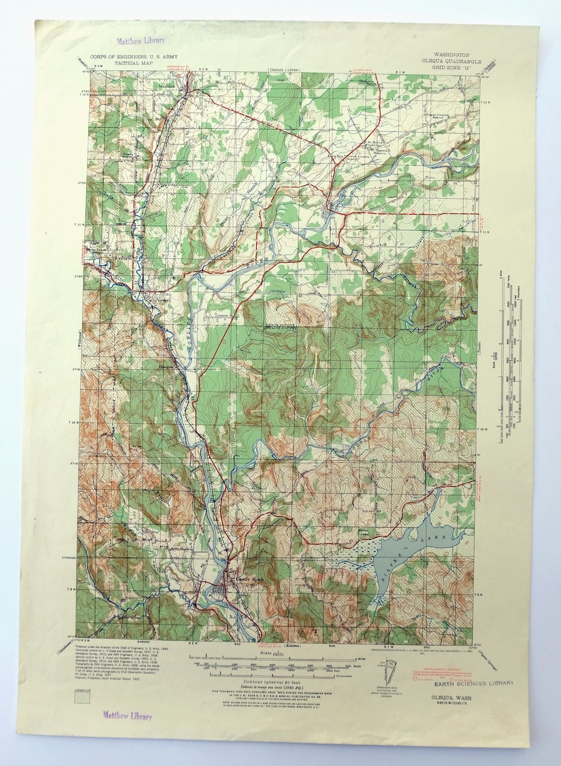 1941 Olequa WA Military Army Corp of Engineers Topo Map