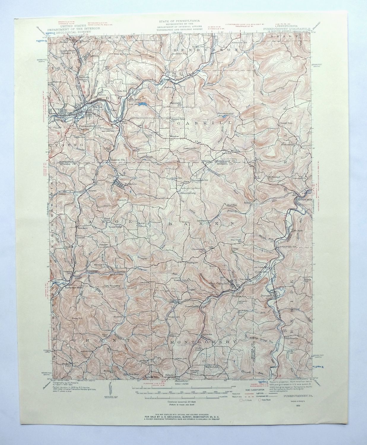 1957 USGS Topo Map: Punxsutawney, Rossiter, Pennsylvania